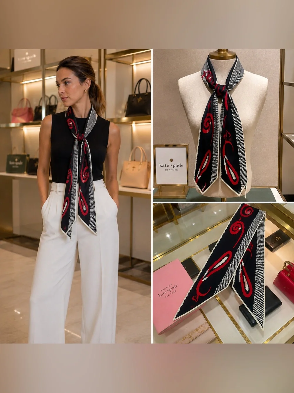 Vera Neumann Black & Red Silk Skinny Scarf